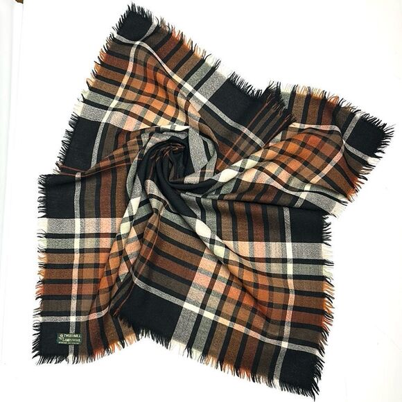 Tweedmill Wool Square Scarf Plaid Brown Burnt Orange Beige British Made 31x31” - Picture 2 of 8